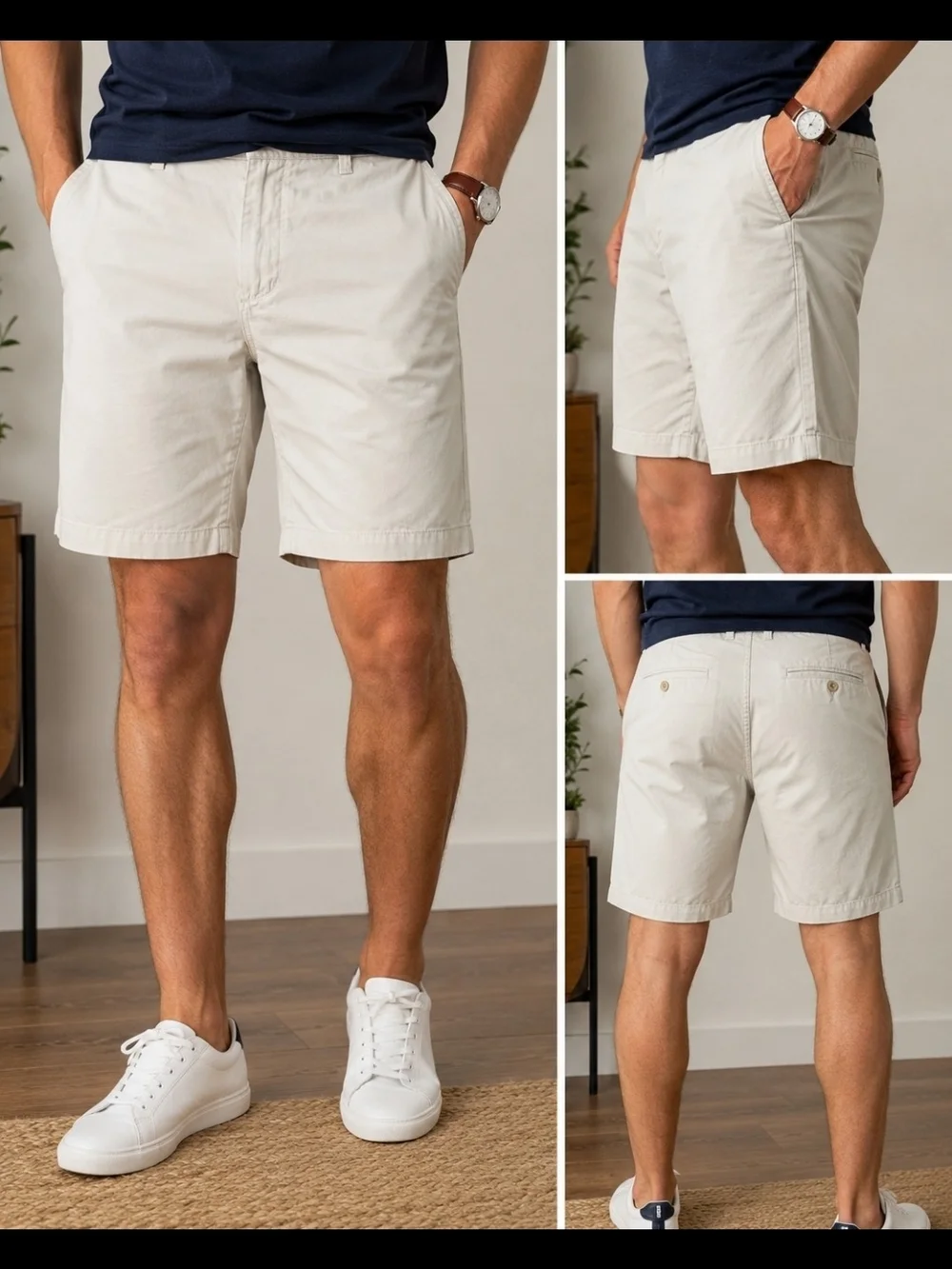 J.Crew Men's Chino Shorts Size 33 Light Khaki Cotton Flat Front Casual Preppy